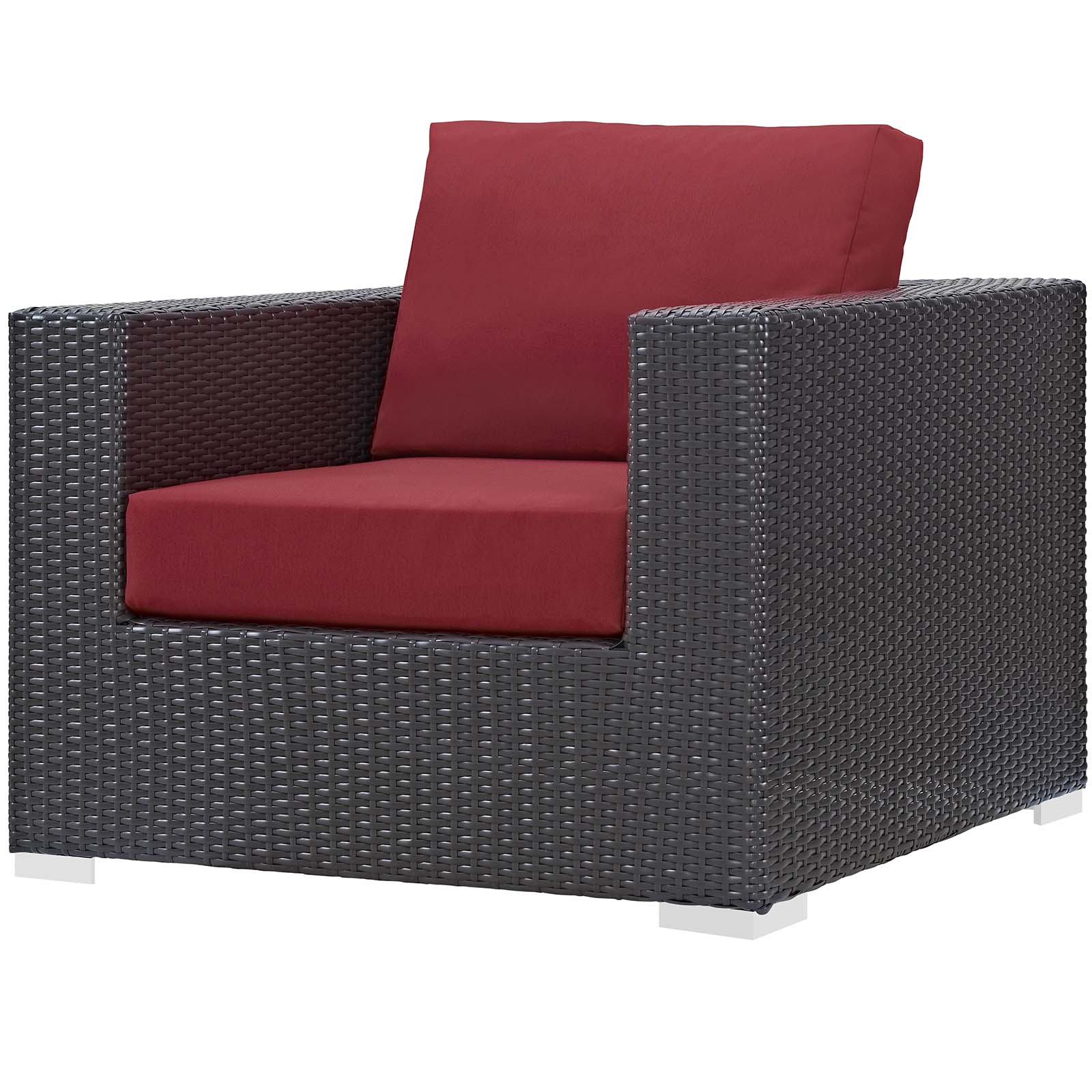 Contemporary Modern Urban Designer Outdoor Patio Balcony Garden Furniture Lounge Sofa, Chair and Coffee Table Fire Pit Set, Fabric Rattan Wicker, Red - image 4 of 8