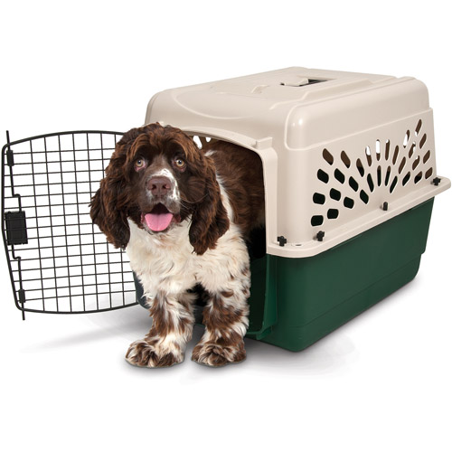 Petmate Ruffmaxx 28" Portable Dog Kennel Plastoc Pet Carrier for Dogs 20 to 30 lb, Tan/Green - image 2 of 9
