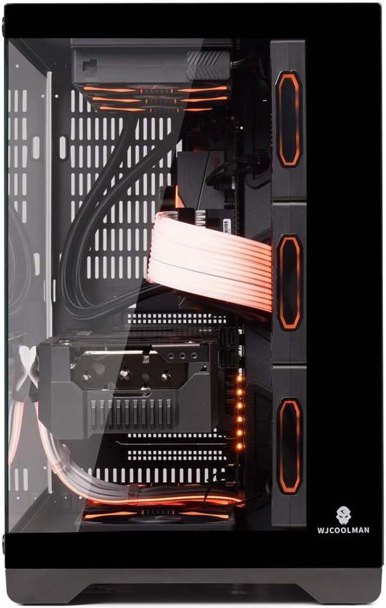 WJCOOLMAN Lonely Warrior PRO Black Computer Case Panoramic Version 2 Sides Transparent Glass Gaming Chassis Support 10 Fan Positions 360 AIO Support ATX/M-ATX Gming Case High-Airflow Design