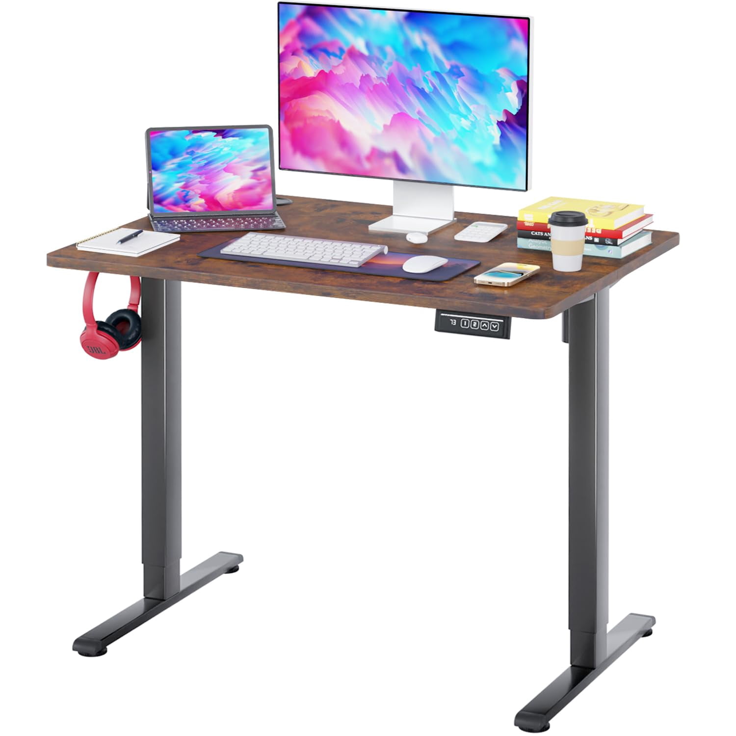 YRLLENSDAN Rising Work Desk for Home Office, Electric Standing Desk Adjustable Height, Ergonomic Office Table Desk for Small Spaces, Computer Gaming Table Desk that Raises Up and Down, Brown 40 Inch