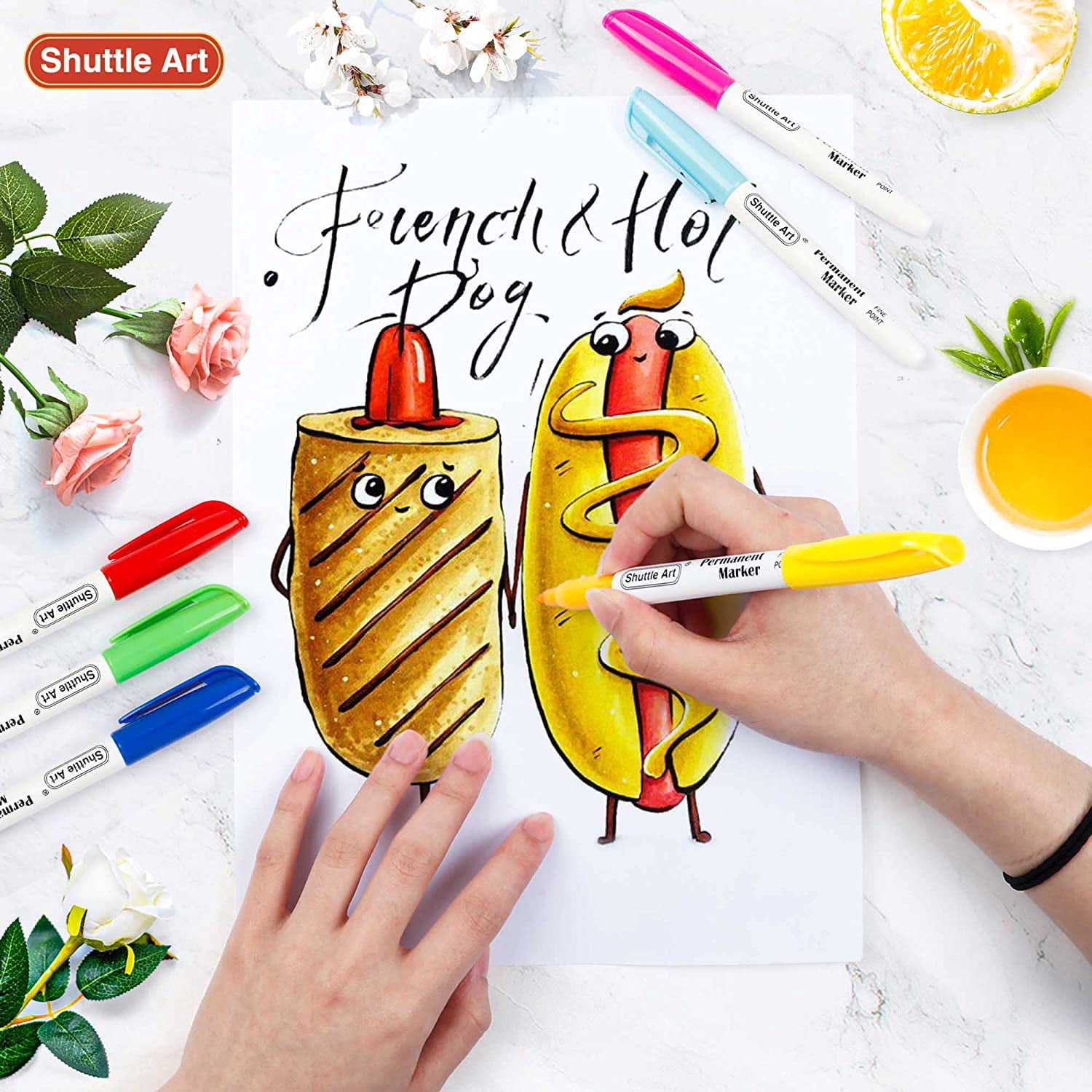 (2 pack) Permanent Markers, Shuttle Art 30 Colors Fine Point Assorted Colors Permanent Marker Set, Works on Plastic,Wood,Stone,Metal and Glass for Adult Coloring Doodling Marking