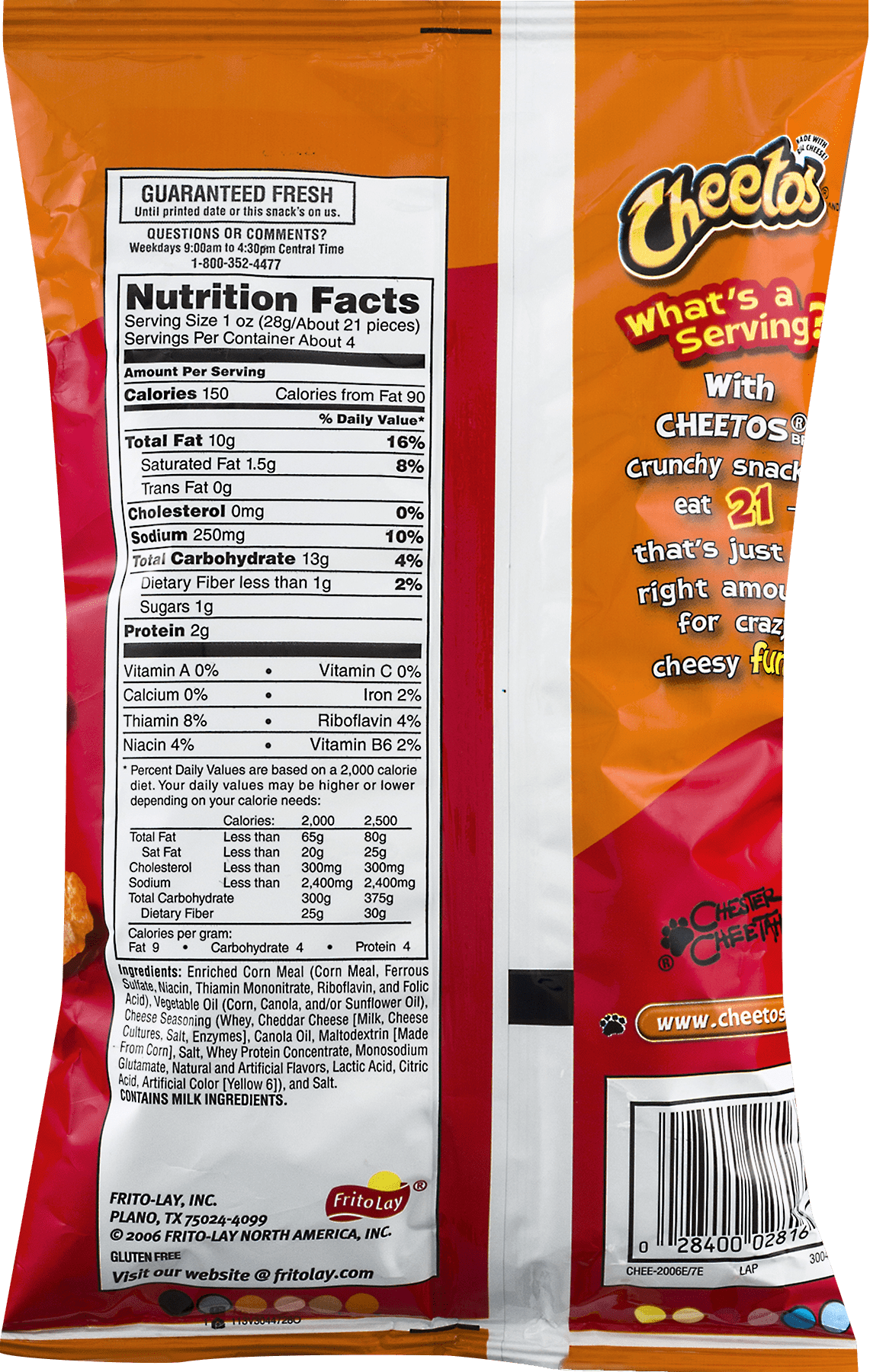 Frito Lay Cheetos Cheese Flavored Snacks, 3.75 oz