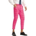 thumbnail image 4 of INSPIRE CHIC Plaid Printed Pants for Men's Pleated Front Colorful Checked Cropped Trousers Rose Red 30, 4 of 4