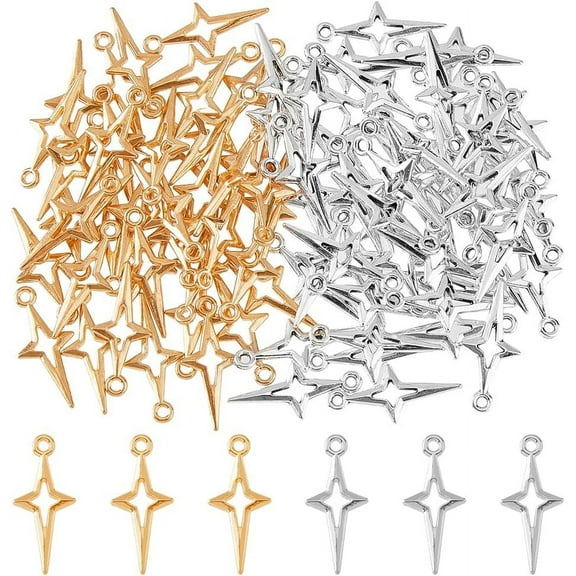 100Pcs 2 Colors Tibetan Silver Star Charms Antique Gold Hollow Point Star Charms Bulk North Star Pendants Charms