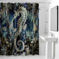 thumbnail image 4 of Ombre Seahorse Leaves Fabric Shower Curtain Gradient Ocean Nautical Washable Shower Curtains for Bathroom, Waterproof Bath Curtain with Hooks Home Decor 72x84in, 4 of 8