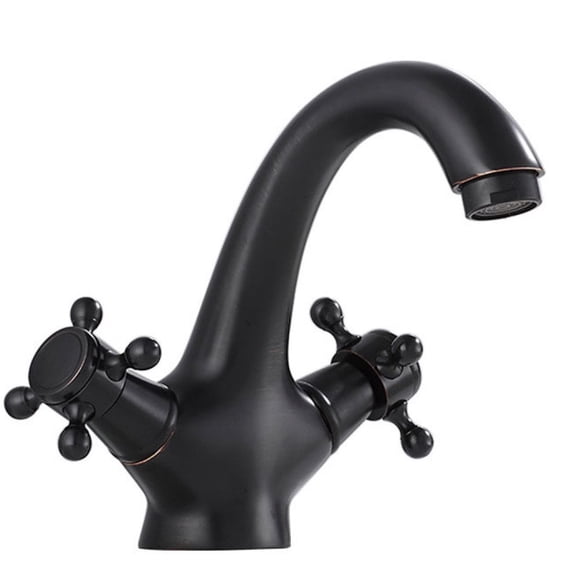 MYG Vintage Double Handle Swivel Basin Sink Faucet, Hot Cold Mixing Tap for Bathroom and Kitchen, Brass Construction in Chrome, Gold, Bronze, Black Options