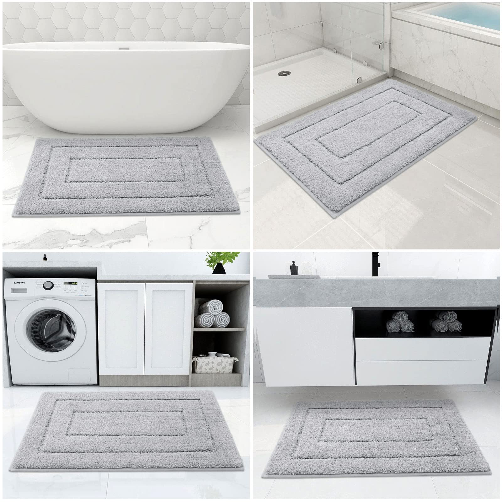 Smiry Microfiber Bathroom Rug, 16x24", Gray photo 6