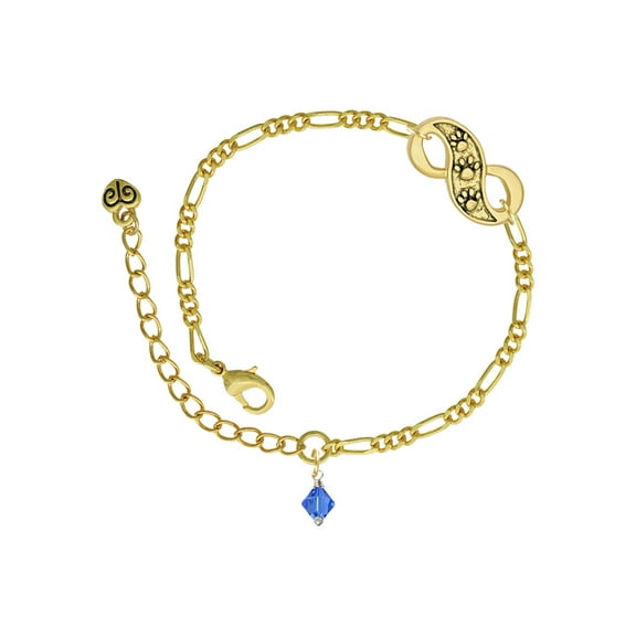 Delight Jewelry September - Blue Crystal Bicone Gold-tone Paw Infinity Link Chain Bracelet, 6" 2" Extender