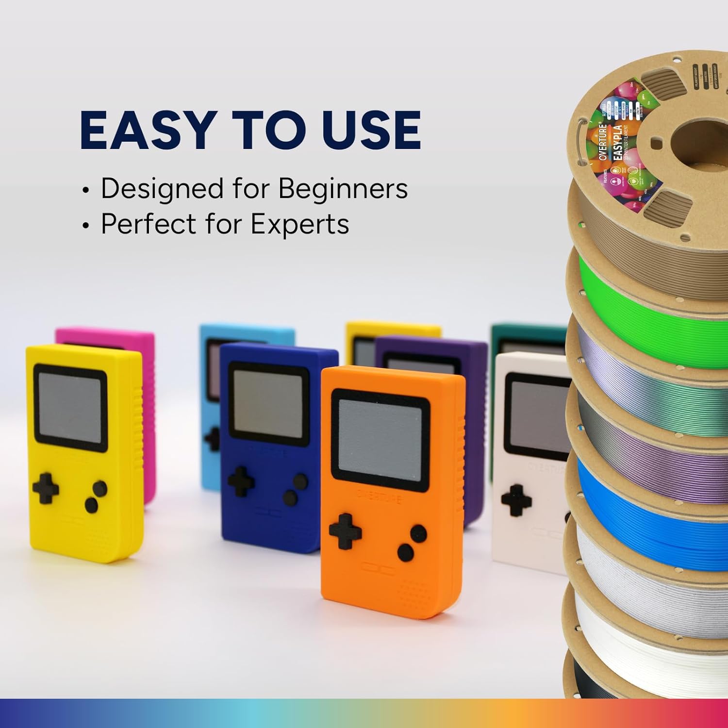Easy PLA 1.75mm 3D Printer Filament, 1kg PLA Cardboard Spool (2.2lbs), Dimensional Accuracy +/- 0.02mm, Fit Most FDM Printer (Easy White)