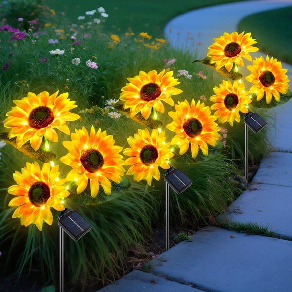 Fohil Solar Sunflower LED Landscape Lights Waterproof Auto On/Off 3 Pack