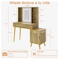 thumbnail image 2 of Tocador De Maquillaje - Multifuncional - Espejo LED - Estación de Carga - Vanity Tocador Para Recamara 2 cajones, estantes de 3 niveles - Tocador Moderno de lujo 3 modos de luz fría, neutra y cálida, 2 of 6