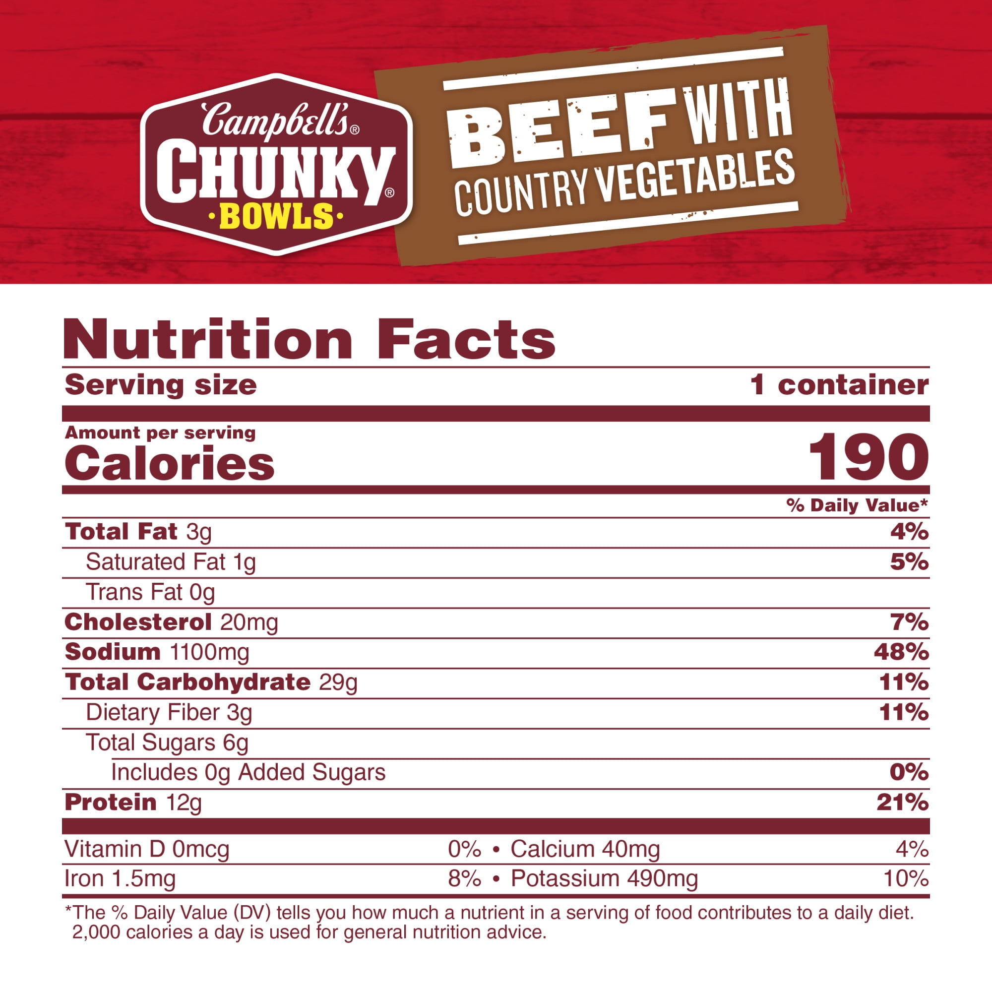 (8 pack) Campbell's Chunky Soup, Beef Soup with Country Vegetables, 15.25 oz Microwavable Bowl