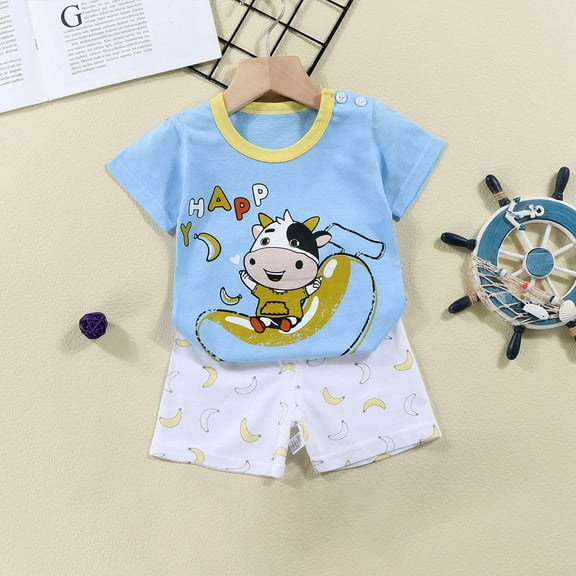 XUELUO Toddler Boys Casual Outfit Sets Summer And Girls Short Sleeved T Shirt Set And Girls Short Sleeved Shorts Two Piece Set Clothing Holiday Wear