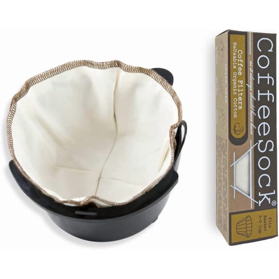 CoffeeSock ’The Original’ Reusable 100% Organic Cotton Coffee Filters - 2 pack Basket Filters 3-6 cup fit | Coffee Sock Cloth Coffee Filter | Organic Cotton Alternative