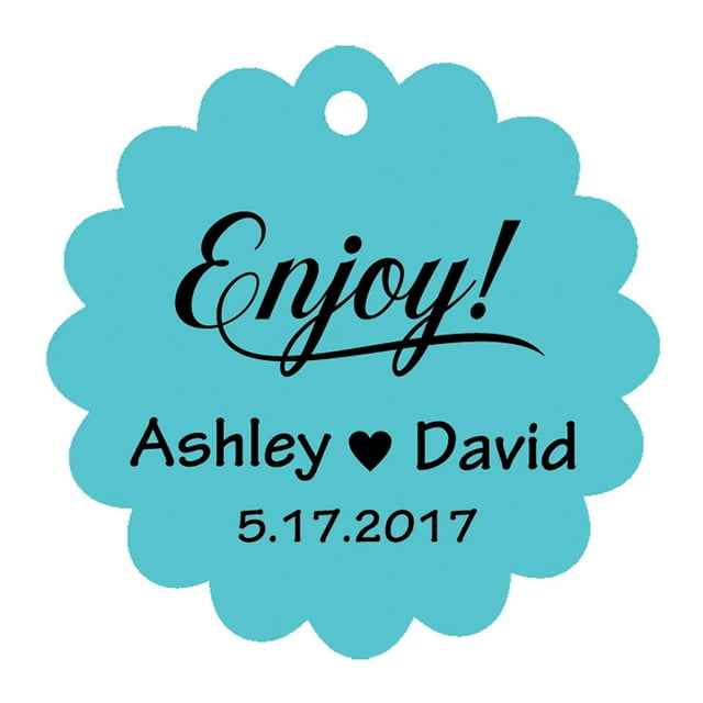 100 PCS Enjoy! Customized Scallop Edges Hang Tags Personalized Wedding Favor Gift Paper Tags