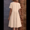 thumbnail image 4 of Vestido Camisero de y Algodón de Verano para Mujer, Informal, Holgado, con Cuello Redondo, Corta, Midi y Bolsillos Albaricoque XXL, 4 of 7
