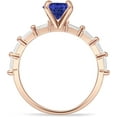 thumbnail image 6 of Petite Round Solitaire Ring Baguette Blue Sapphire Cubic Zirconia Rose Tone 925 Sterling Silver, Size 6, 6 of 7