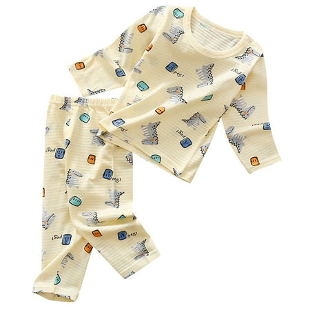 

1 Set Dinosaur Printing Pajamas Suit Sleepwear Cartoon Costume Home Lounge Night Wear For Boys (Yellow Size 120 for 110-120cm Height)