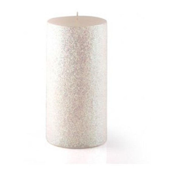 CPZ-167-12 Bougie Pilier Métallique Blanche Pailletée 3 x 6 Po -12 Pcs-Caisse - en Vrac