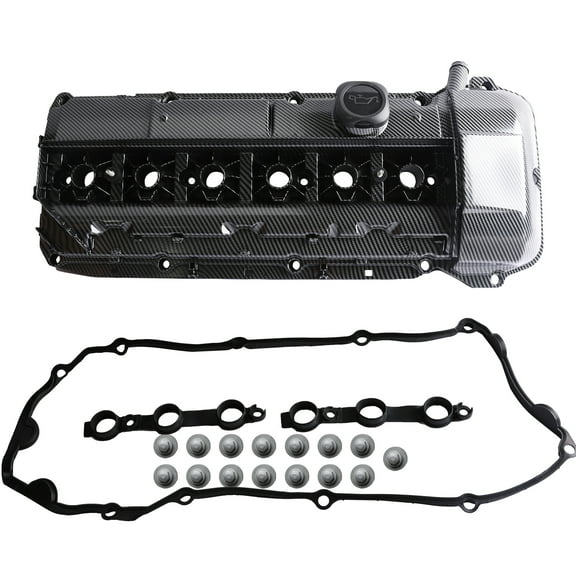 MITZONE Carbon Strip Type Aluminum Engine Valve Cover Kit Compatible with 2003-2007 BMW X5 X3 320i 530i 525i 325i 325ci 325xi 330i 330xi 330Ci z4 2.5L 3.0L OE 11127512839 11120030496