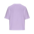 thumbnail image 4 of Womens Tops Plus Size Workout Crop Half Sleeve Crewneck Drop Shoulder Print T Shirts Summer Fall Casual Loose Solid Basic Tees Blouse,Purple 2,XL, 4 of 4