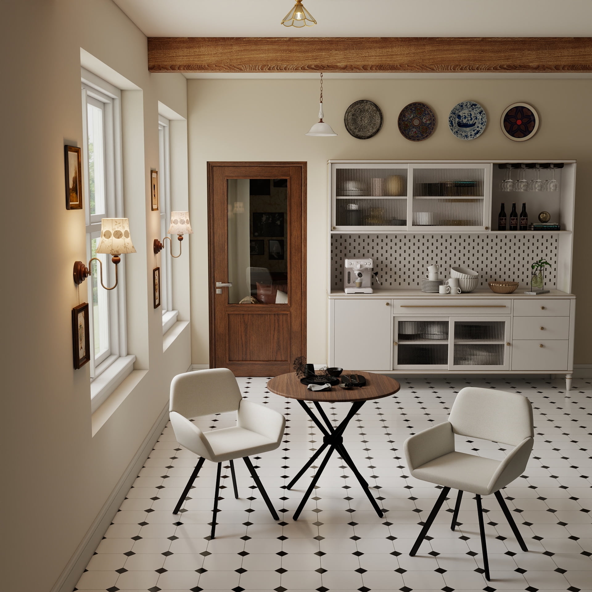 Homy Casa Modern 3-Piece Dining Set with 31.5 inch Faux Wood Round Table and 2 Swivel Chairs, Industrial Style for Small Spaces