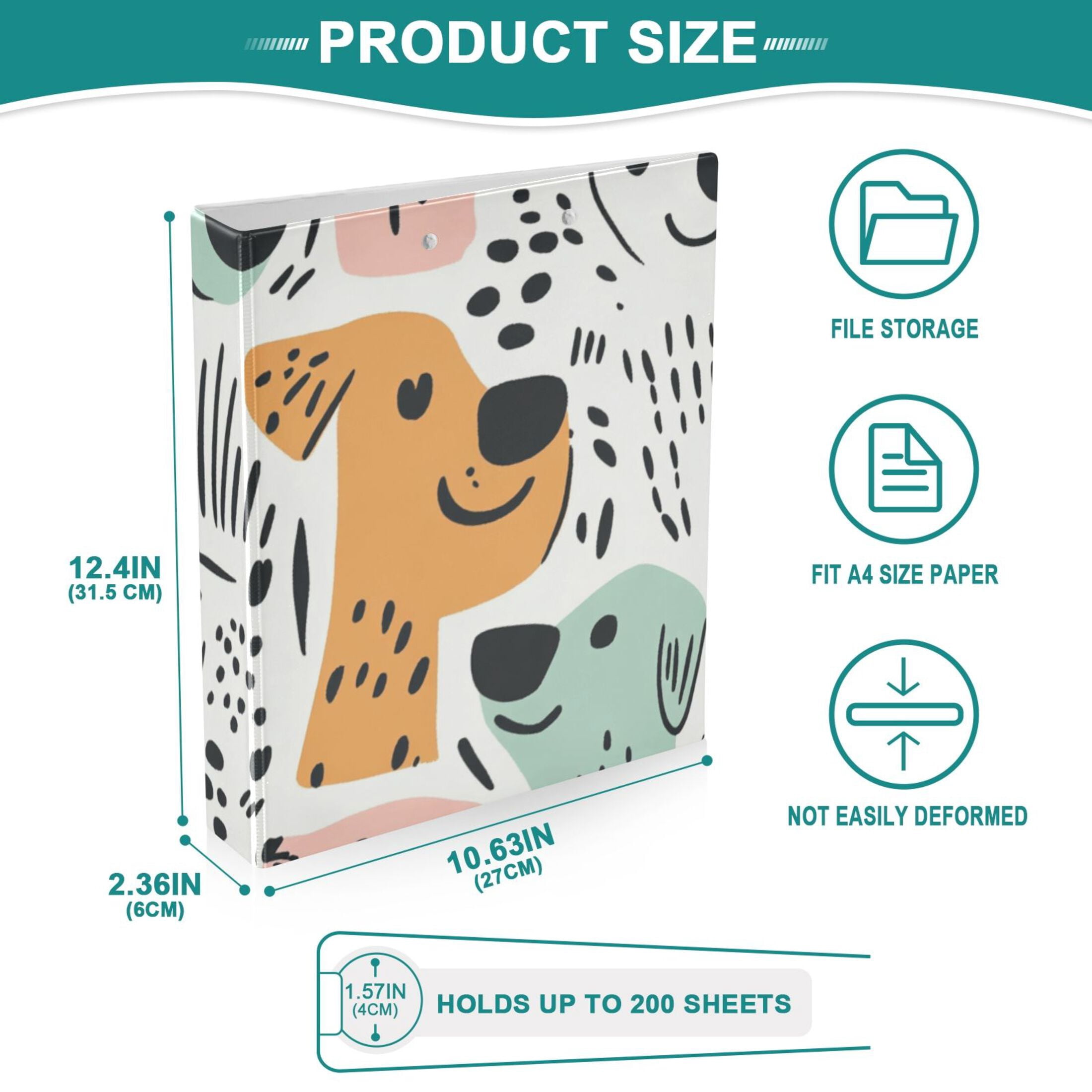 Line Dogs 3 Ring Binders 1.5 inch Hardcover File Folders with Interior Pockets A4 Size Organizer for School Office Hospital
