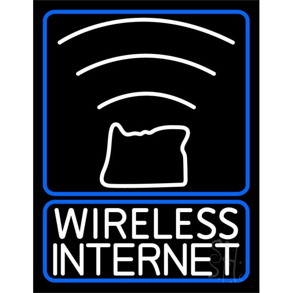 Wireless Internet LED Neon Sign 19 x 15 - inches, Clear Edge Cut Acrylic Backing, with Dimmer - Bright and Premium built indoor LED Neon Sign for Computer & Electronics store decor.