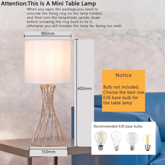 Gold Table Lamps Set of 2, Metal Modern Bedside Lamp with White Fabric Shade