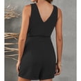 thumbnail image 4 of Mameluco de verano para mujer, cuello en V, cintura con cinturón, botón frontal, sin mangas, monos de Color puro, 4 of 6