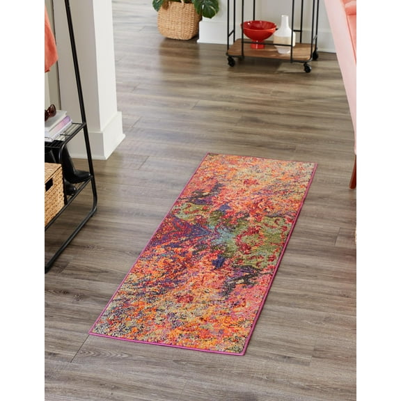 Rugs.com Haerfest Collection Rug – 8 Ft Runner Multi Low Rug Perfect For Hallways, Entryways
