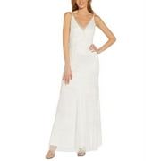 Adrianna Papell Women's Embellished V Neck Gown White Size 0
