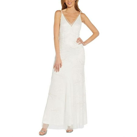 Adrianna Papell Women's Embellished V Neck Gown White Size 0