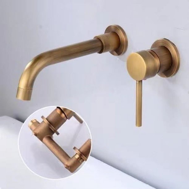 Grifo de lavabo de pared oculto totalmente de cobre, desagüe de pared de agua fría y caliente, grifo de lavabo negro, grifo de salida giratoria