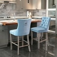 thumbnail image 5 of Contemporary Velvet Barstools (Set of 2) - Light Blue, Button Tufted, Nailhead Trim, High-Density Foam Cushion, Solid Wood Frame, 300lb Capacity, Perfect for Kitchen Counter & Home Bar, 5 of 17
