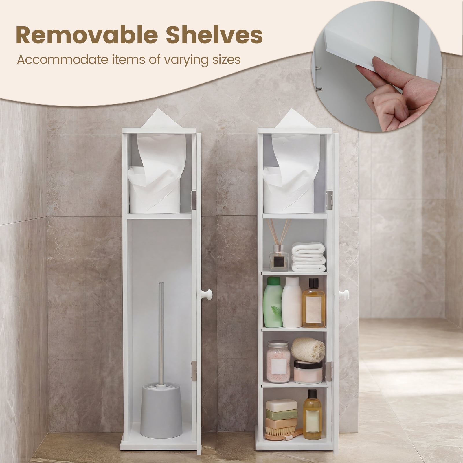 Gymax Small Bathroom Storage Cabinet Corner Floor Cabinet w/ Door & Removable Shelves