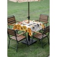 thumbnail image 3 of Outdoor Tablecloth with Umbrella Hole and Zipper, Orange Fall Square Table Cloth 54x54 Inch Waterproof Tablecloth, Thanksgiving Gnomes Maple Leaf Sunflower Picnic Table Cover for Patio Camping, 3 of 7