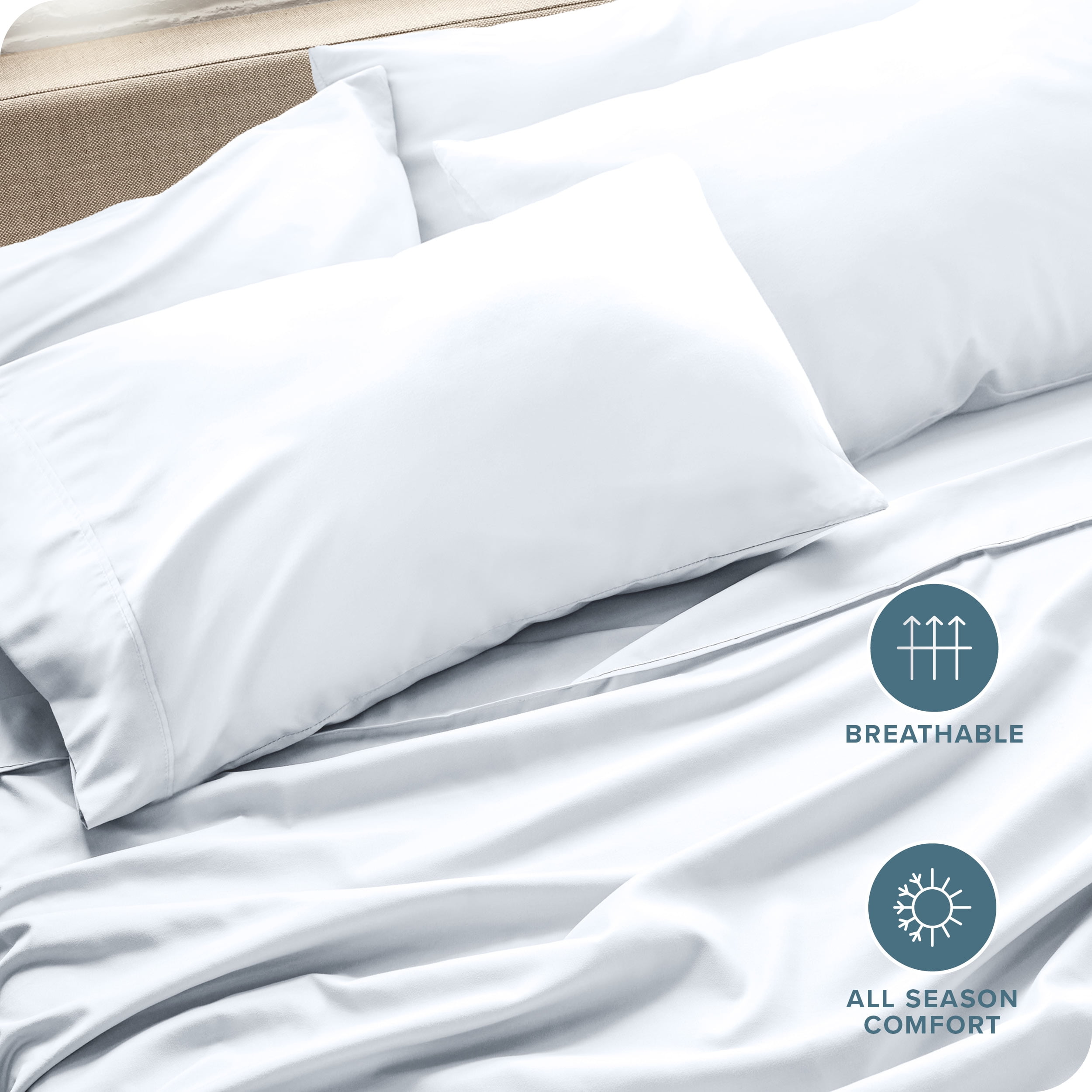 Bare Home Pillowcase Set - Premium 1800 Collection - Double Brushed - Ultra Soft - Standard Size, White, 4 Count