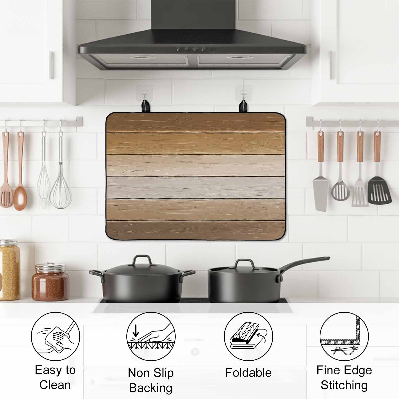 Brown Beige Stove Top Cover for Electric Stove, Heat-proof & Non Slip Glass Top Stove Cover Protector, Farmhouse Vintage Gradient Wooden Grain Kitchen Flat Cooktop Rubber Mat 36x21 Inches