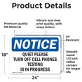 thumbnail image 2 of (2 Pack) Quiet Please Turn Off Cell Phones Testing OSHA Notice Sign, 2 of 7