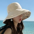 thumbnail image 2 of Prolriy Sun Hats for Women, Womens Outdoor Solid Flower Printed Sun Hat Flower Printed Casual Elegant Sun Hat Beach Hats for Women Beige, 2 of 3