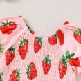 thumbnail image 5 of BOBOGOJP Toddler Strawberry Outfit Baby Girl Bottoms Romper Smocked Jumpsuit Short Sleeve Flare Overalls Summer Clothes Pink for Size 6-12 Months, 5 of 9