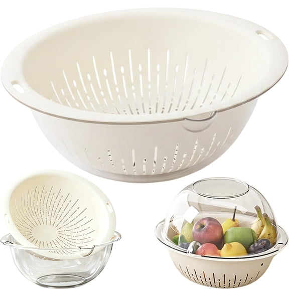 NUOKO 11.47 Inch Double Layer Detachable Plastic Colander, Deepened Thickened Kitchen Washing Strainer Basket for Rice, Fruits & Vegetables Cleaning