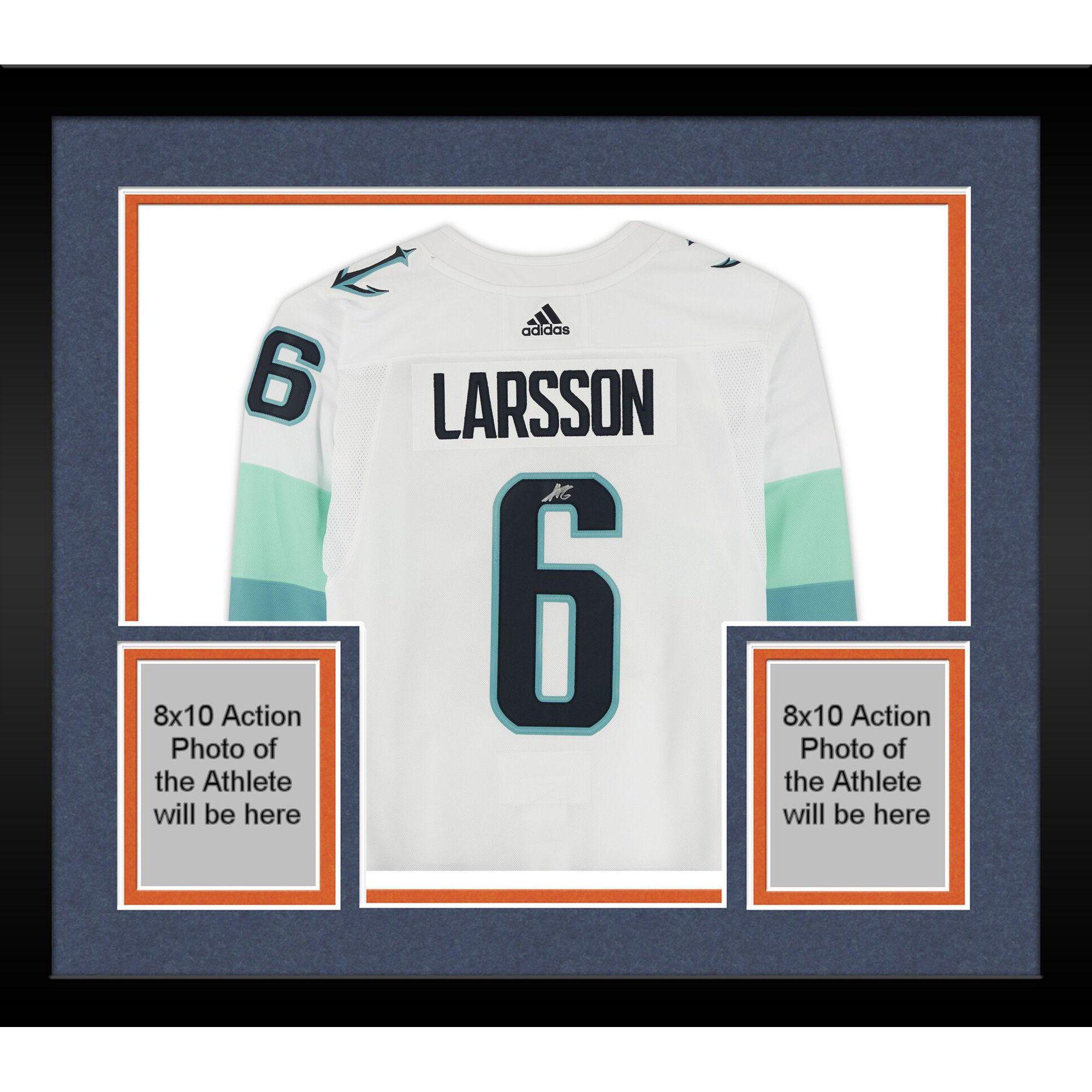Framed Adam Larsson Seattle Kraken Autographed White Adidas Authentic Jersey with Inaugural Season Jersey Patch - Fanatics Authentic Certified