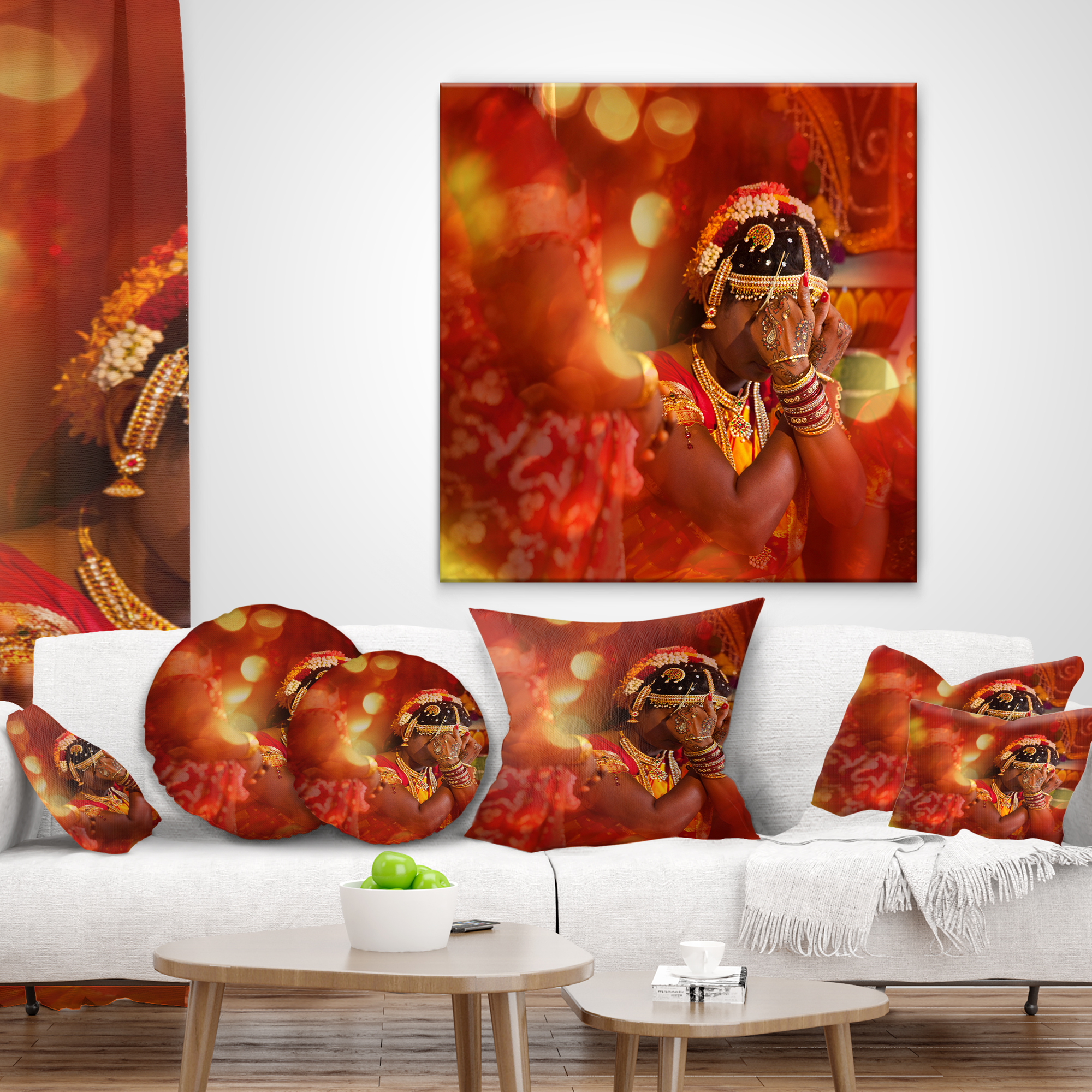 Designart Bride in Typical Hindu Wedding - Modern Portrait Throw Pillow - 18x18
