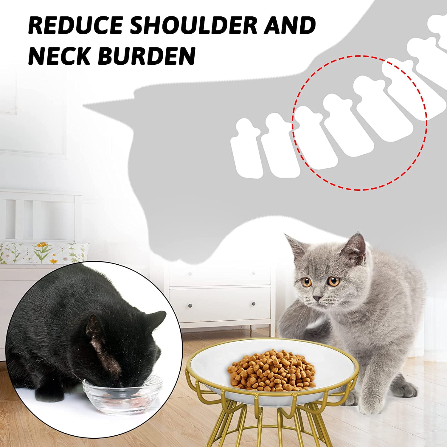 Elevated Cat Plate Set, Whisker Friendly Anti Vomit Cat Plate with Metal Stand, Shallow Ceramic Raised Cat Plate for Food, Anti Slip Feeding Station Cat Bowls for Indoor Cats - type:style4