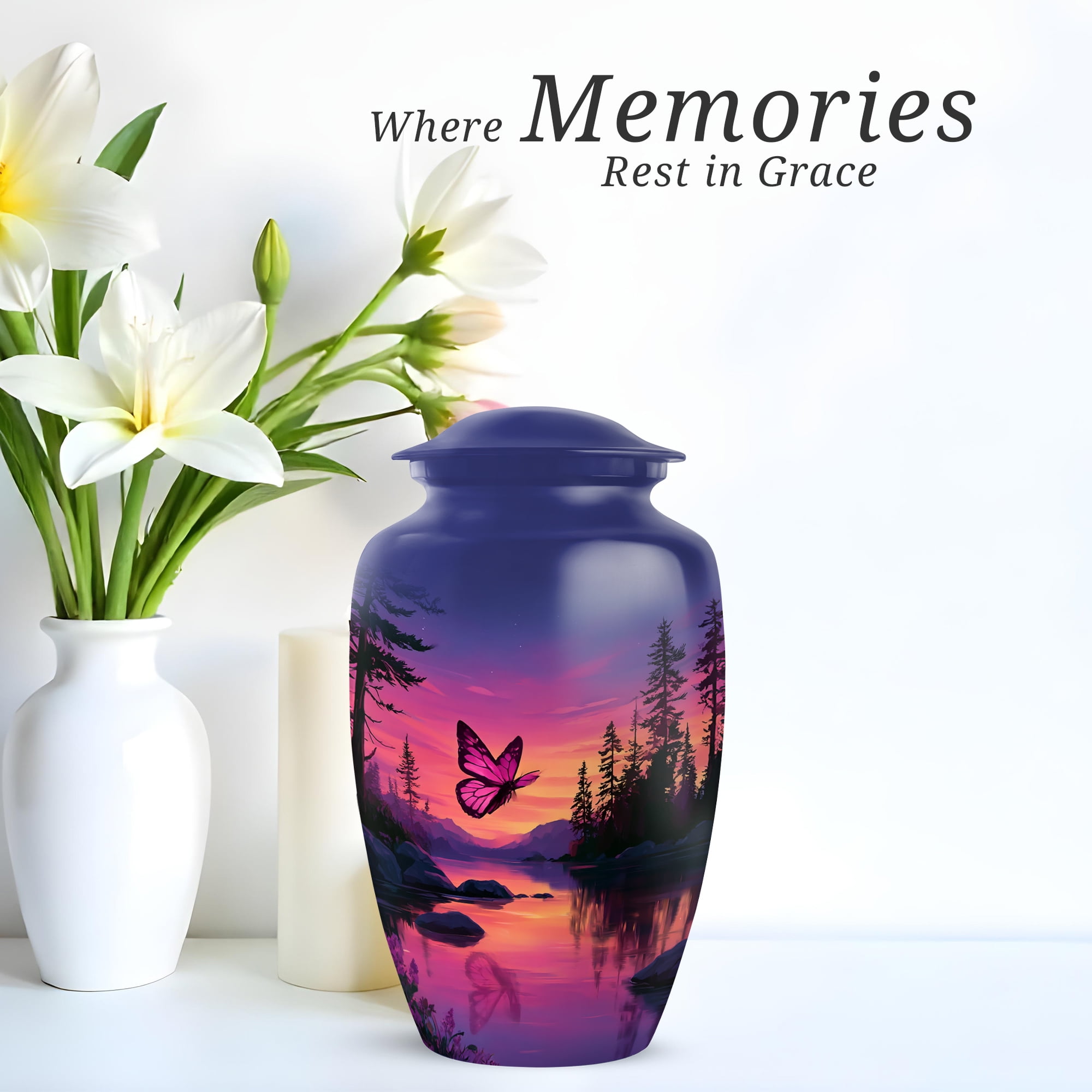 Butterfly Urns For Ashes Adult Female Mother - Adult Urns For Human Ashes Women - Blue Urn For Human Ashes Male - Large Decorative Urn For Man And Woman, 10 Inch