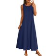 thumbnail image 2 of Uootdi Robes Maxi pour Femmes Col Rond Sans Manches Robes Amples avec Poches Décontractées Longues Robes d'Été pour la Plage Cadeau, 2 of 8