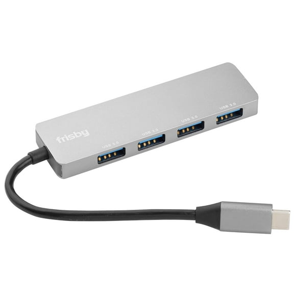 Frisby USB C Hub, Aluminum Type C Adapter with 4 USB 3.0 High Speed Ports, Portable for MacBook Pro 2018 2017 iMac, Google Chromebook Pixelbook, XPS, Samsung S9, S8 & more, Plug and Play, Gray