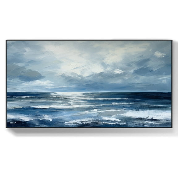 Large Abstract Sea Oil Painting Textured White Waves Ocean and Sky Canvas Art Contemporary Living Room Wall Home Decor,Unstretched,Frameless,(41*61cm)16*32Inches